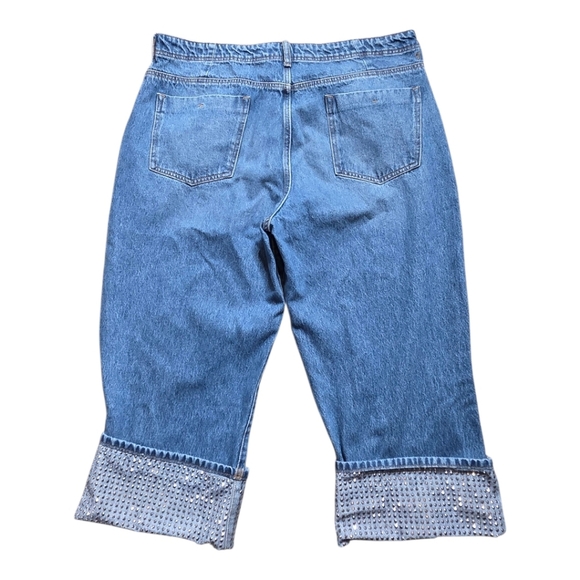 Pilcro Silver Studded Cuff Crop Jeans 34P High Rise 100% Cotton Y2K Glam - Picture 3 of 8